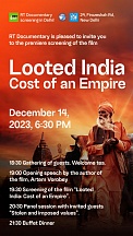 Premiere of the RT Documentary film "Looted India: Cost of an Empire" to take place at the Russian House in New Delhi Premiere of the RT Documentary film "Looted India: Cost of an Empire" to take place at the Russian House in New Delhi